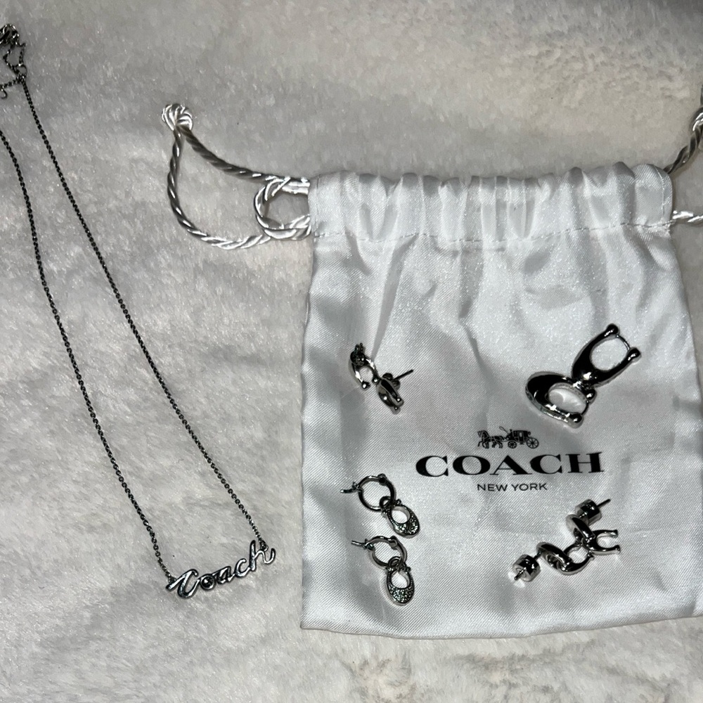 Coach Silver Earring and Necklace Bundle